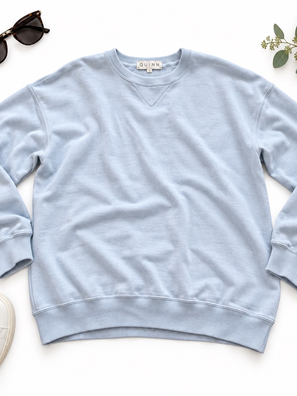 Quinn Cashmere Linen Sweater Small Light Blue Crewneck Long Sleeve Pullover EUC